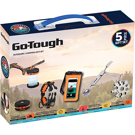 Go-Tough 5 Piece Camping Gift Set - Phone Pouch, Collapsible Lantern, Fork/Spoon/Knife, Snowflake Tool, Watch, Multicolor, Small, GT7082