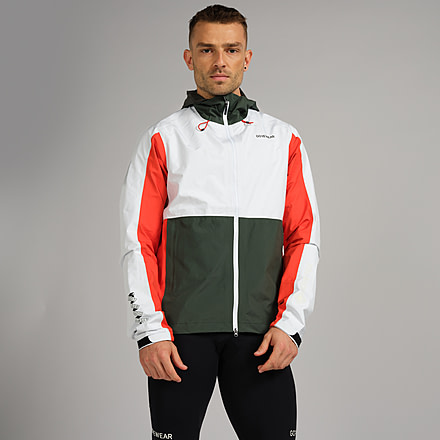 GOREWEAR Dustin Klein x Endure GORE-TEX Cycling Jacket Mens in White/Urban Grey XS Regular fit Waterproof 7E3DC5B7, 101147-01BB-S