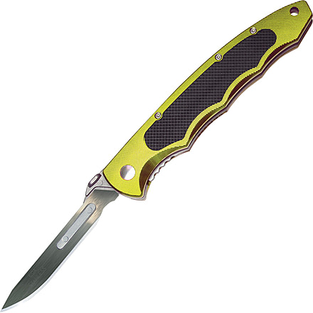 Havalon Piranta-Torch Skinner Folding Knife, 2.75in, Stainless Skinner Blade, Lime Green Aluminum Handle, XTC-60ATLM