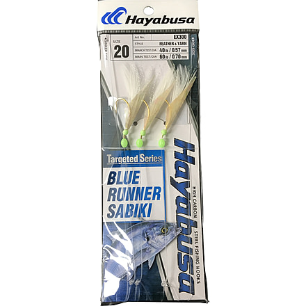 Hayabusa Blue Runner Sabiki, 3 Hooks, Main 60Lb And Branch 40Lb Test Line, Feather/Yarn, Size 20, EX300-20
