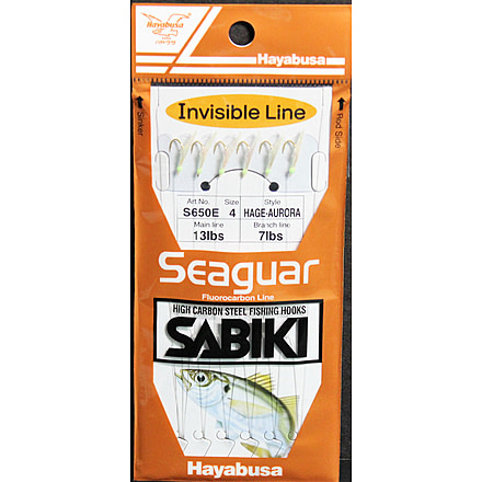 Hayabusa Hage-Aurora Sabiki Rig Fluorocarbon, Size 4, 6 Pack, S-650E-4