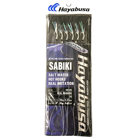 Hayabusa Real Minnow Sabiki, Main 30Lb And Branch 20Lb Test Line, Size 10, 6 Hooks, EX125-10