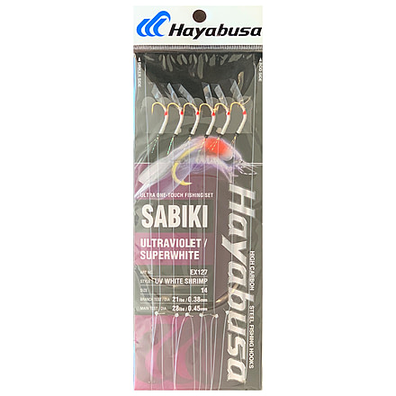 Hayabusa Uv White Shrimp Sabiki, Main 28Lb And Branch 21Lb Test Line, Size 14, 6 Pack, EX127-14