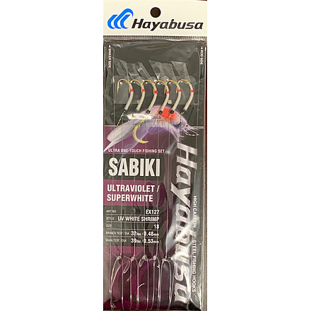Hayabusa Uv White Shrimp Sabiki, Main 39Lb And Branch 32Lb Test Line, Size 18, 6 Pack, EX127-18