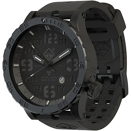 Hazard 4 Heavy Water Diver, 50mm Titanium Watch Bracelet with Tritium, Black Dial, Charcoal Texts, Blue/Red Tritium, HWD-TIPV-B-KC-BBRB