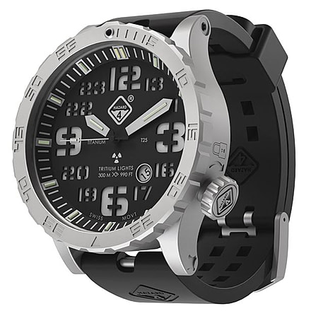 Hazard 4 HeavyWater Diver Titanium Tritium Dive Watch,Black Dial,White Graphics,Blue Bezel,Nylon Strap WAT-HWD-TI-KW-BBRB