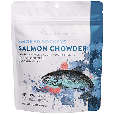Heather's Choice Smoked Sockeye Salmon Chowder Dehydrated Dinner, 105g, 39g Of Protein, Smoked Sockeye Salmon Chowder