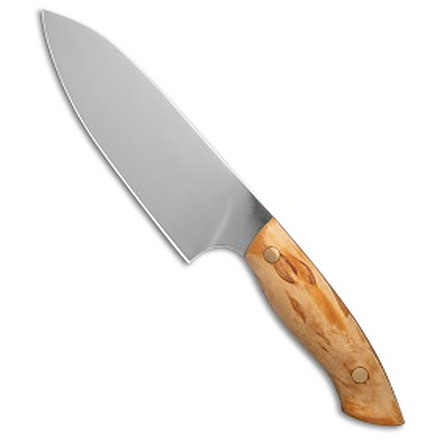 Helle Helle Knives Dele Kitchen Chefs Knife Curly Birch 6.3" Polished 800, Brown, Sandvik 12C27, adult, BHQ-194411
