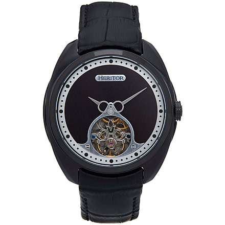 Heritor Automatic Roman Semi-Skeleton Leather-Band Watch, Black, One Size, HERHS2205