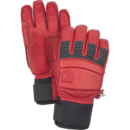 Hestra Leather Fall Line 5 Finger Glove, Red/Grey, 10, 31470-560350-10