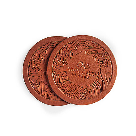 High Camp Flasks Leather Topo Coasters, 2 Pack, 3.5in Diameter, 4700324724783