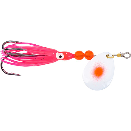 Hildebrandt Salmon Spinner w/Squid, SZ 3.5, Pearl Red Dot Blade, Red Yamashita Squid, SZ 1 Treble Hook, 1335-PLRD