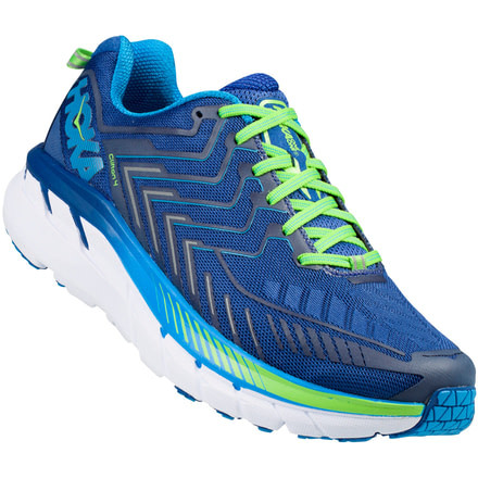 Hoka Clifton 4 Road Running Shoe - Men's-True Blue/Jasmine Green-Medium-8.5