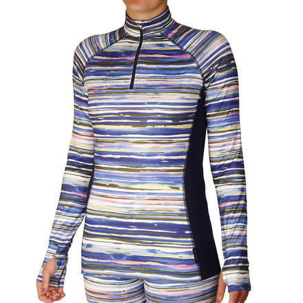 Hot Chillys Micro Elite Chamois Print Zip-T - Womens, Horizon Stripe/Navy, Medium, HC9924P-Horizon Stripe/Navy-M