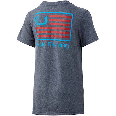 HUK Performance Fishing And Bars Tee - Kids, Sargasso Sea Heather, YXL, H7100042-416-YXL