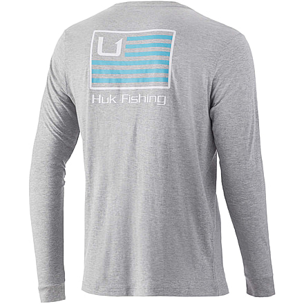 HUK Performance Fishing Bars L/S Pocket Tee - Men's, Heather Grey, M, H1000350-033-M