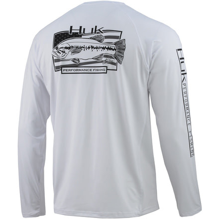 HUK Performance Fishing American Large Long Sleve Graphic T-Shirts - Mens, White, Small, H1200216-100-S