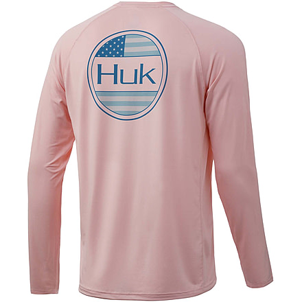 HUK Performance Fishing Blue Americana Flag Pursuit Graphic T-Shirt - Mens, Seashell Pink, Large, H1200245-682-L