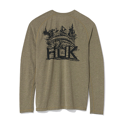 HUK Performance Fishing Drift Graphic Crew Shirt -Mens, Long Sleeve, Heather Moss, Small, H1200709-318-S