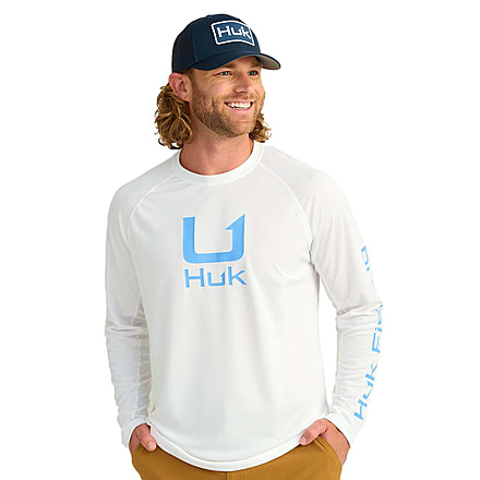 HUK Performance Fishing Icon Long Sleeve Performance Crew - Mens, White, 2XL, H1200573-100-XXL