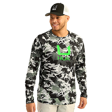 HUK Performance Fishing KC Print Icon Performance Hoodie - Mens, Black, Medium, H1200586-001-M