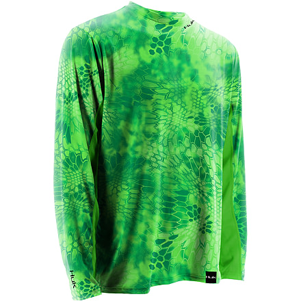 HUK Performance Fishing Mens Kryptek LoPro Icon Long Sleeve Shirt, Kryptek Neon Green, H1200107GNGXL