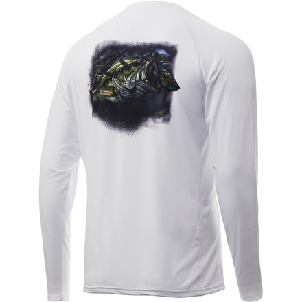 HUK Performance Fishing Pursuit Bass And Blue Long Sleeve Graphic T-Shirt - Mens, White, 2XL, H1200214-100-XXL
