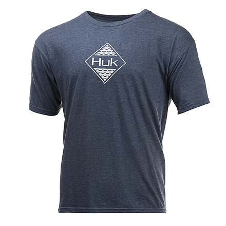 HUK Performance Fishing Ripple Tops, Short Sleeve - Mens, Dark Blue Heather, Medium, H1000185-415-M