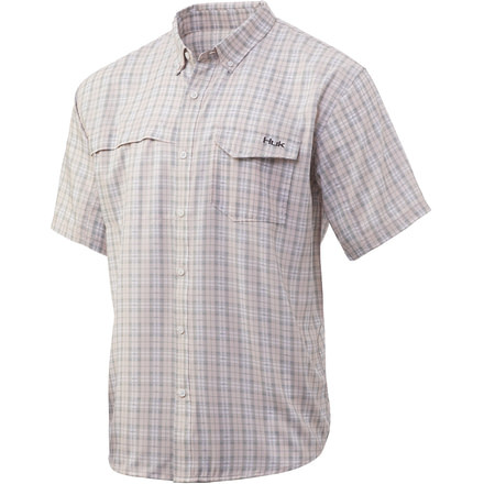 HUK Performance Fishing Tide Point Fish Plaid Short Sleeve Button Up - Mens, Seashell Pink, Medium, H1500070-682-M