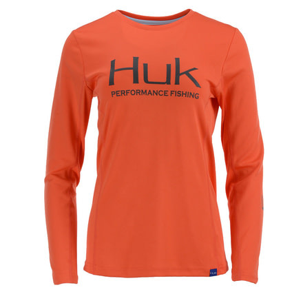 HUK Performance Fishing W Icon LS Tops, Long Sleeve - Womens, Coral, Large, H6120018-630-L