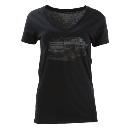 HUK Performance Fishing W Merica Vneck Tops, Short Sleeve - Womens, Black, Large, H6100015-001-L