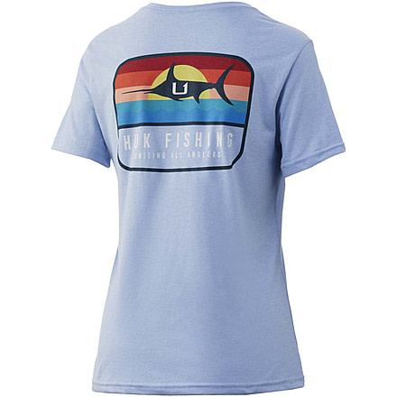 HUK Performance Fishing Sunset Marlin V-Neck Tee - Womens, Coastle Sky Heather, XS, H6100071-437-XS