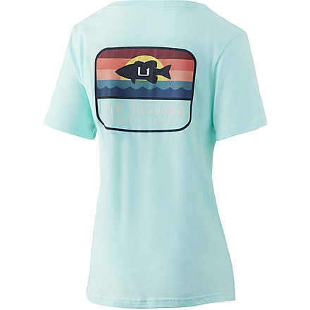 HUK Performance Fishing Suntsent Bass V-Neck Tee - Womens, Beach Glass Heather, L, H6100070-366-L
