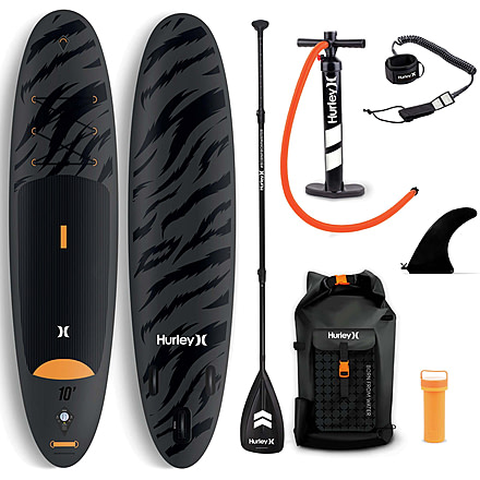 HURLEY Advantage Inflatable Paddle Board Set, 10ft, Black Tiger, HUR-004