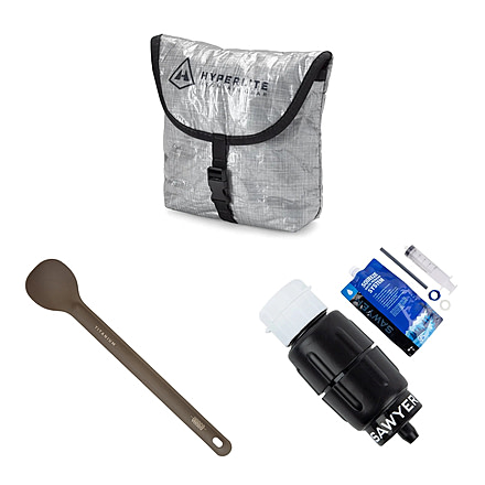 Hyperlite Mountain Gear Micro Squeeze Water Filter, Repack &amp; Long Spoon Backpacking Kitchen Bundle, 7408856334381