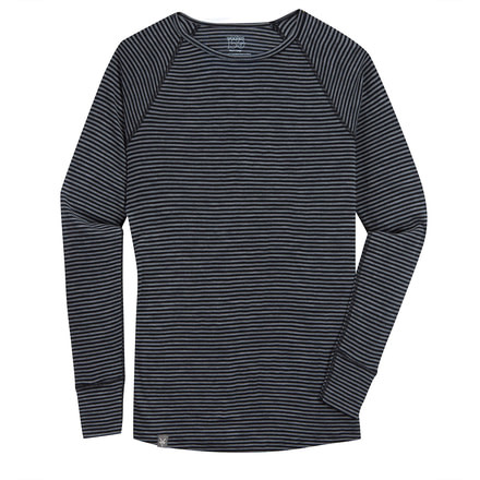 Ibex Woolies 150 Crew Stripe - Men's-Black/Medium Heather Grey-Small
