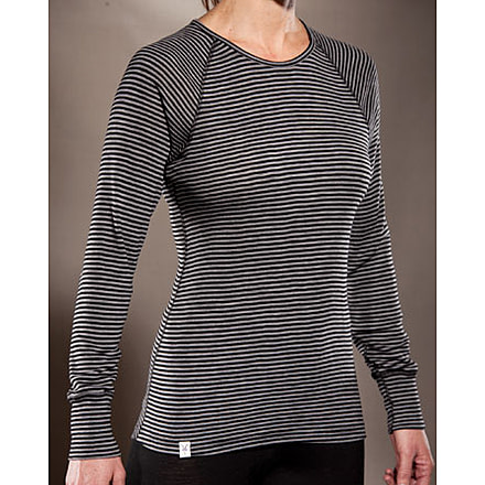 Ibex Woolies Striped Crew 150 - Women's-Black/Medium Heather Grey-Small