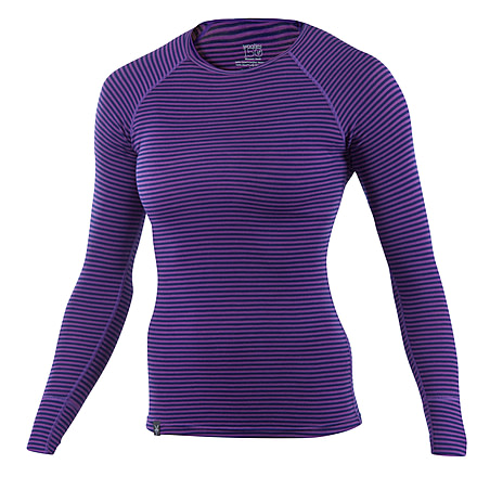 Ibex Woolies Striped Crew 150 - Women's-Stripe Blue/Violet-Small
