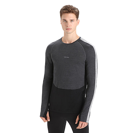 Icebreaker 125 ZoneKnit Long Sleeve Crewe Thermal Top - Mens, Jet Heather/Black/Metro Heather/Cb, Extra Small, IB0A56H3585XS