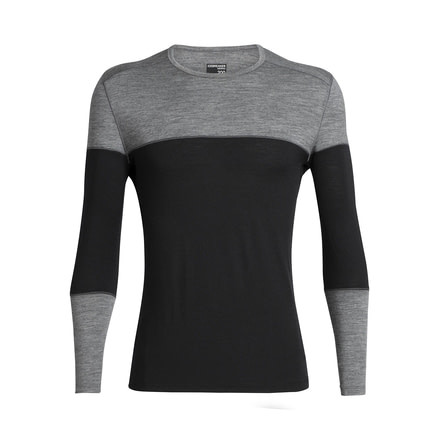 Icebreaker 200 Oasis Deluxe Long Sleeve Crewe - Mens, Black/Gritstone HTHR, Medium, 104858A04M