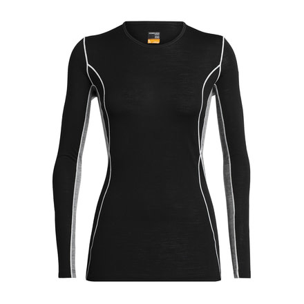 Icebreaker 200 Oasis Deluxe Long Sleeve Crewe - Womens, Black/Gritstone HTHR, Large, 104385A04L
