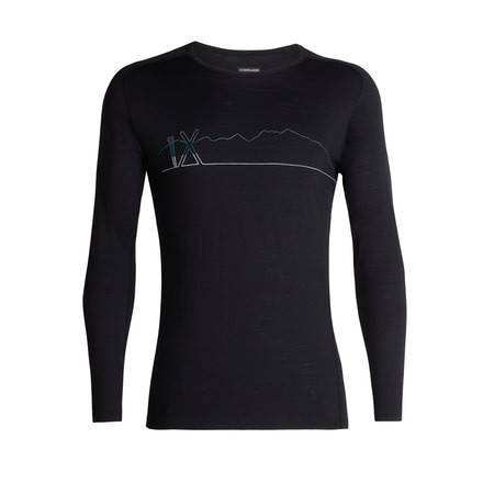 Icebreaker 200 Oasis Deluxe Raglan Long Sleeve Crewe Single Line Ski - Mens, Black, Extra Large, 104412-002-XL