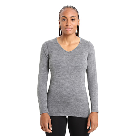 Icebreaker 200 Oasis Long Sleeve V Neck Thermal Top - Womens, Gritstone Heather, Extra Small, IB104379013XS