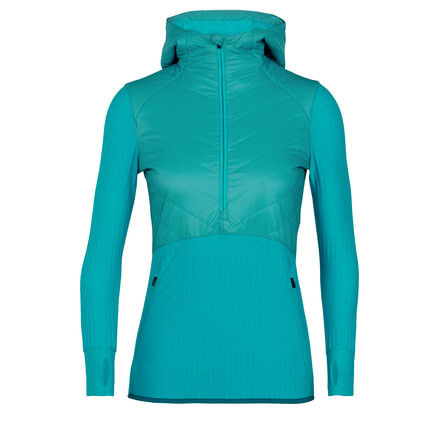 Icebreaker Descender Hybrid Long Sleeve Half Zip Hood - Womens, Arctic Teal/Kingfisher, Large, 104281-401-L