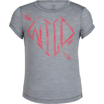 Icebreaker Girls Spheria Short Sleeve Wild Arrow Top - Girls -6-Fossil heather