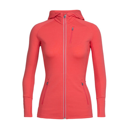 Icebreaker Quantum Long Sleeve Zip Hood, Poppy Red/Poppy Red, S, 101466605S