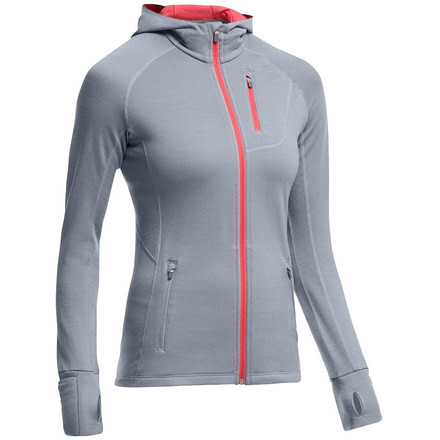 Icebreaker Quantum Long Sleeve Zip Hood - Women's-Mineral/Grapefruit-Large