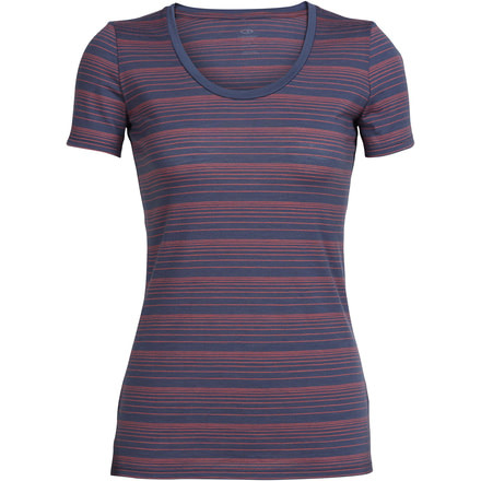 Icebreaker Tech Lite Short Sleeve Scoop Shirt - Women's-Stripe Gumtree/Tulip-Small