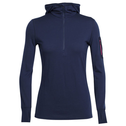Icebreaker Terra Long Sleeve Half Zip Hood - Women's-Admiral/Pop Pink-X-Small