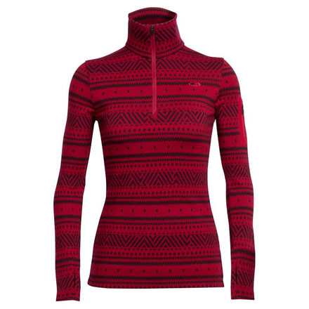 Icebreaker Vertex Long Sleeve Half Zip - Women's-Icon Fairisle Oxblood/Jet Heather-Small